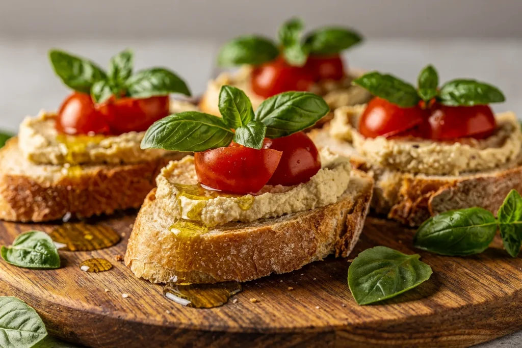 Sandwitches with olive cream and tomato